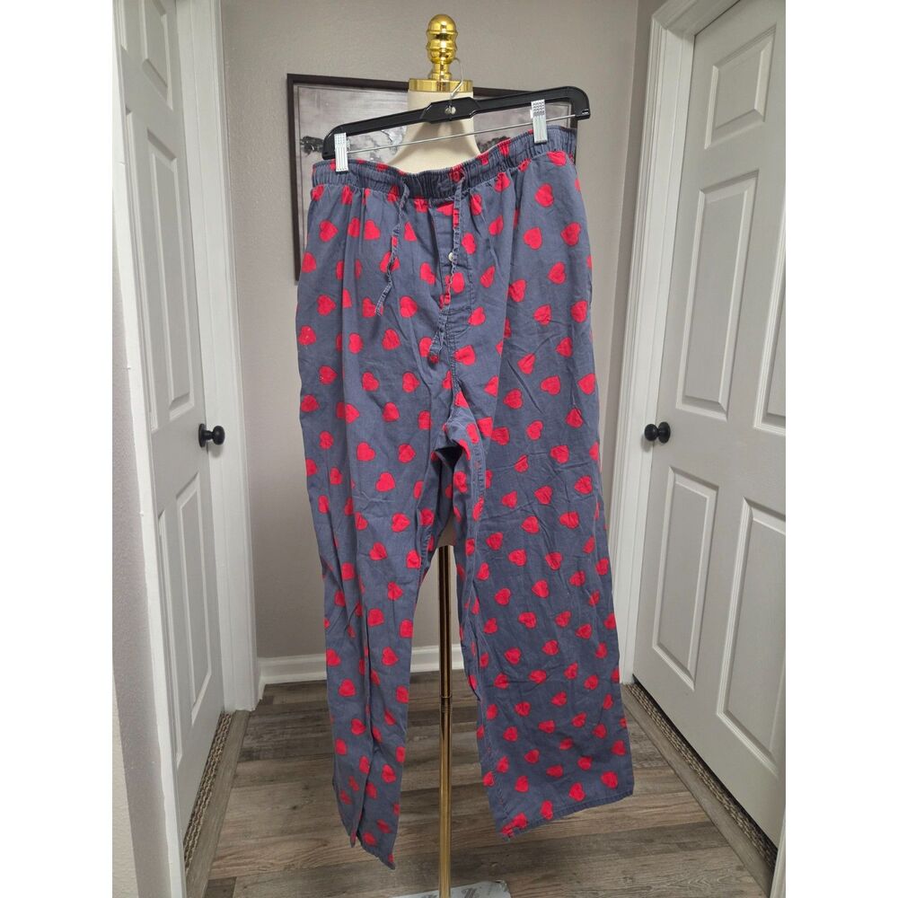 Old Navy Red Heart Print Pajama Pants Charcoal Grey Size Large